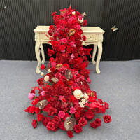 Centre de table de mariage de luxe C-694, chemin de table fleuri, rose rouge en soie, fleur artificielle, taille moyenne, pour fête de mariage