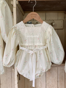 Pagliaccetto a manica lunga floreale in cotone Vintage personalizzato stile coreano estivo - Product Image 4