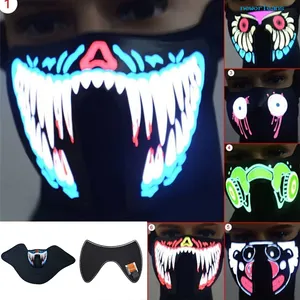 Custom Sound Activated El Mask Light Up Scary Mask Glow Wire LED Half Face Mask For Festival Party Gifts