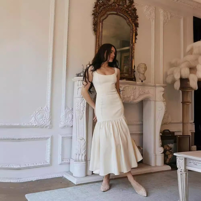 white christmas dresses Fit And Flare Midi Dress / Half Sleeves Midi Dress / Beige Dress / Mid –  Store of Suhel main image 1