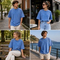 T-shirt unisexe vintage DTG à logo personnalisé, col rond gaufré, coupe classique, effet délavé soleil, manches courtes décontractées, 100% coton tricoté, couleur unie effet acide