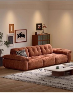 Divano Modulare Dritto in Tessuto Chenille Trapuntato Stile Retrò Mid-Century, Seduta Profonda, Imbottito, per Soggiorno in Stile Crema Francese - Product Image 4