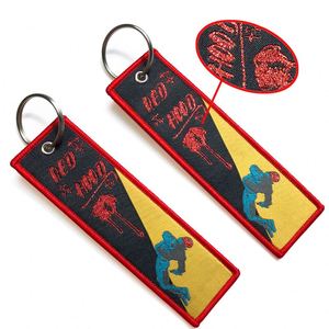 Hot Sale Custom Logo Embroidery Jet Tag Fabric Woven Keychain Promotional Brand <b>Keyring</b> - Product Image 1