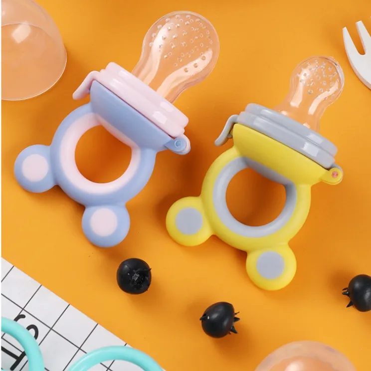Aricare mainan gigitan bayi, dot silikon aman lembut kantong silikon buah segar untuk Orok
