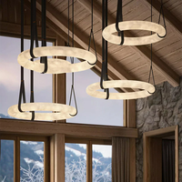 Lustre suspendu rond en résine imitation albâtre, design moderne et luxueux, pour salon