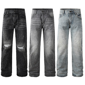 <span class=keywords><strong>Jeans</strong></span> da <span class=keywords><strong>Uomo</strong></span> di Alta Qualità, alla Moda, Scintillanti, a Gamba Dritta, Vestibilità Ampia, in Denim con Strass, Vita Media, Lavaggio Moustache - Product Image 1