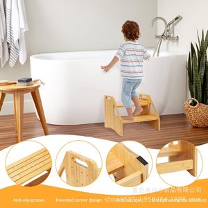 <b>Bamboo</b> two-tier step <b>stool</b>, household booster <b>stool</b>, children's bathroom sink stair <b>stool</b>, children's washbasin <b>stool</b> - Product Image 4