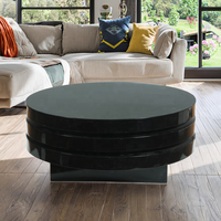 Table basse moderne noire MDF ronde brillante pivotante pliable minimaliste multifonctionnelle pour meubles de maison