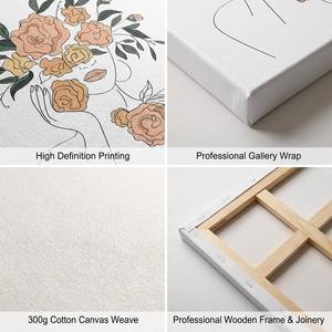 <span class=keywords><strong>Tableau</strong></span> mural sur toile 60x90cm, multicolore, impression HD, art linéaire moderne minimaliste, <span class=keywords><strong>visage</strong></span> de fleur, peinture tendue pour décoration de salon - Product Image 3