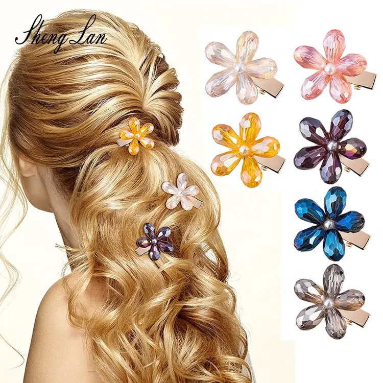 Shenglan Crystal Haar Clip Parel Krokodil Haar Clip Fashion Mini Haar Clip Leuke Daisy Bloem Haarspeld Accessoires