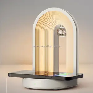 Novo Design LED Light 5-em 1 alto-falante sem fio portátil inteligente de cabeceira mesa lâmpada celular carregador sem fio
