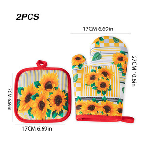 Küchen-Polyester Digital Bedruckte Ländliche Mikrowellen-Backhandschuhe Isoliermatten-Set Hochtemperatur-Ofenhandschuhe Verbrühungsschutz - Product Image 5