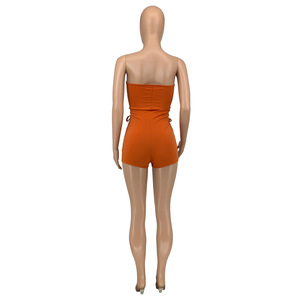 Nuova <span class=keywords><strong>Tuta</strong></span> Sexy Estiva alla Moda per Donne, Jumpsuit Intero 2022 Corto Aderente Senza Spalline con Dettagli Traforati e Lacci - Product Image 6