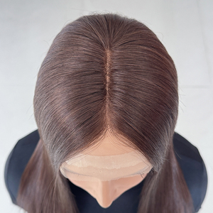 Topper en dentelle 8x10'' en cheveux humains vierges européens et chinois, brun naturel, lisses et soyeux, avec dos en trame cousue à la machine, pour la perte de cheveux - Product Image 3