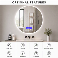 Miroir de salle de bain LED circulaire sans cadre 60 cm rétroéclairé à intensité variable 6000K IP44 étanche mural pour hôtel par Joystar