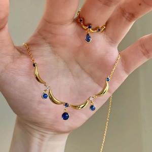 Collier ouvert en forme de <span class=keywords><strong>goutte</strong></span> d'eau géométrique avec pierre œil de chat bleue, accessoires de bijoux <span class=keywords><strong>pour</strong></span> femmes - Product Image 2