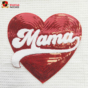 Personalizado al por mayor de alta calidad corazón brillo lentejuelas grande Chenille Mama letras bordado hierro en parches para ropa - Product Image 1