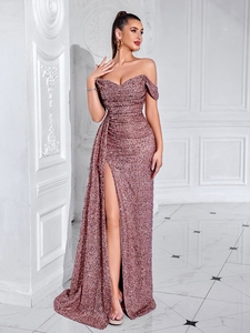 Abito lungo senza maniche con scollo profondo e spacco, stile aderente, bestseller transfrontaliero euro-americano, modello da esposizione - Product Image 4