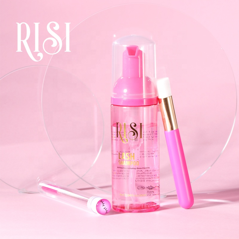 RISI Customized Shampoo Lashes Kit Lash Shampoo Brush And Mascra Wand Eyelash Shampoo Kit Offer Gold/White/Pink Bottle Choose