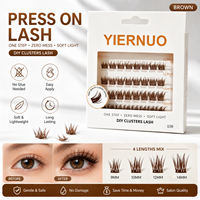 Cils en grappe faits main marron naturel pour un volume intense, faux cils auto-adhésifs