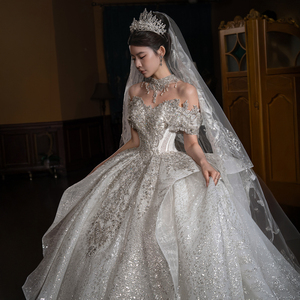 GT150 Modern Sweetheart Floral Print Appliques Crystal <b>Sequined</b> Wedding Dress <b>Backless</b> Customized Ball Gown Floor-Length Chapel - Product Image 3