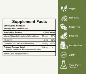 Cápsulas de Probióticos GMP 300 Billones de UFC de Akkermansia Muciniphila, GLP-1, para la Salud Inmunológica General, Mejora el Revestimiento Digestivo Intestinal - Product Image 2