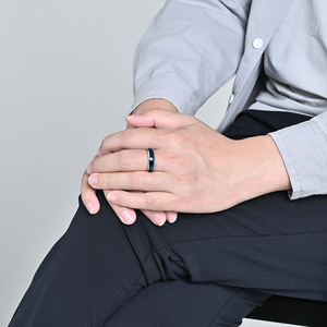 Minimalist Two Tone <b>Titanium</b> Steel <b>Ring</b> With Glossy Finish Unisex Fashion Engagement Jewelry In Steel Gold <b>Black</b> Blue Colors - Product Image 4
