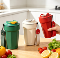 Mug isotherme en acier inoxydable à double paroi sans BPA, portable, pour le camping, avec sangle et couvercle, idéal pour le café froid