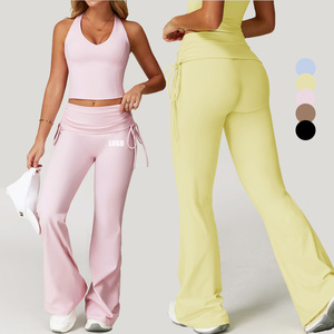 <span class=keywords><strong>Pantaloni</strong></span> Yoga Svasati a Vita Alta da <span class=keywords><strong>Donna</strong></span> con Risvolto, Effetto Seconda Pelle - <span class=keywords><strong>Pantaloni</strong></span> Sportivi a Gamba Larga Modellanti per Corsa all'Aperto, Palestra e Tempo Libero - Product Image 1