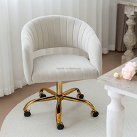 Chaise de maquillage moderne de luxe, chaise de vanité réglable en hauteur, siège incurvé, base roulante dorée, pivotant à 360 degrés pour la maison et le bureau