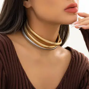 Multi Triple Layer Chunky Neck Chain Punk Jewelry 18K Gold Plated Stainless Steel Thick MultiLayer Choker Necklace For Women