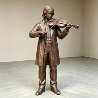 Statue de buste en bronze, ornement métallique d'intérieur et d'extérieur, sculpture de chanteur en bronze coulé grandeur nature avec violon et guitare
