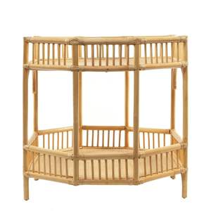 Estante de exhibición de 2 niveles para decoración del hogar, mueble decorativo hecho de marco de caña de ratán y tejido de centro de ratán - Product Image 1