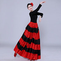 Classique rouge et noir épissé Flamenco tauromachie Performance porter pour les femmes 180-720 degrés grande jupe spectacle de danse