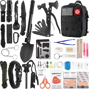 JK-B-012 Wholesale Emergency Survival Kit and First Aid Kit 142Pcs Professional Survival Gear and Equipment with Molle Pouch for