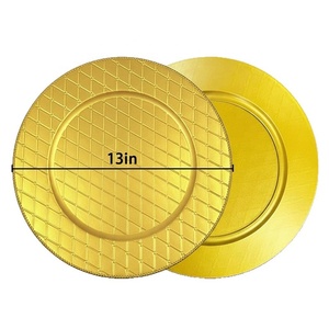 <span class=keywords><strong>Assiettes</strong></span> de présentation dorées en plastique jetables de 13 pouces, gaufrées, pour la décoration de table, en gros, pour mariages et événements - Product Image 5