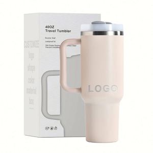 Gobelet isotherme personnalisé de 40 oz en acier inoxydable à double paroi, tasse à café isolée sous vide de 40 oz, tasse de voyage pour voiture avec poignée et couvercle à paille - Product Image 1