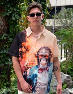 Lässige Kurzarm-Hawaii hemd für Herren Lustiger bedruckter Knopf für Summer Beach Party BBQ Strick-Cartoon-Muster-Stil - Product Image 4