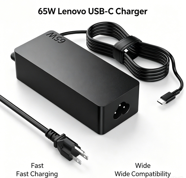65W USB-C Power Supply Adapter with QC3.0 5V/3A Charger for Laptop Lenovo/HP/Apple/Asus/Acer US/EU/AU Plug, CE/FCC/BIS Certified