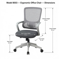 Chaise de bureau pivotante en maille pour centre d'appels, avec support lombaire à lattes, accoudoirs en T fixes et assise de bureau réglable en hauteur