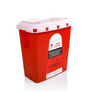 Conteneurs à objets piquants en plastique médical rouge de 6 gallons avec bouton latéral pour la collecte des aiguilles et des déchets médicaux en milieu hospitalier - Product Image 4