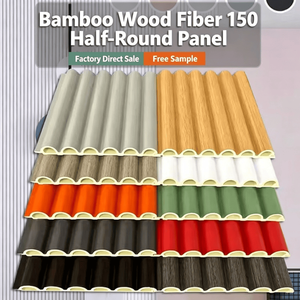 Panneau mural cannelé en fibre de bambou <span class=keywords><strong>demi</strong></span>-rond, à rainures et languettes, grille ondulée décorative - Product Image 5