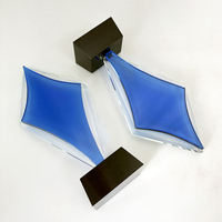 Bloc de cristal optique K9 bleu personnalisé, image personnalisée, gravure laser 3D, souvenir, cadeau, trophée en cristal avec base noire