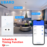 UBARO pour interrupteur intelligent Zigbee 16A ABS, prise 2 broches, type 118, panneau tactile en verre, Alexa Google Home Smart Life