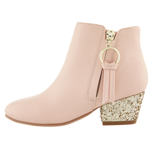 Stivali Invernali per <span class=keywords><strong>Bambine</strong></span> in Pelle Rosa con Zip e Tacco Basso Dorato - Product Image 2