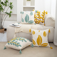 Plante feuille poinçon aiguille personnalisé housse de coussin salon Chenille décoration taie d'oreiller avec glands