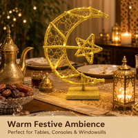 Ensemble de décorations de table LED en forme de lune en bois doré scintillant pour l'Aïd Ramadan, base réutilisable, durable, petite taille, pour étagère de maison, vente chaude