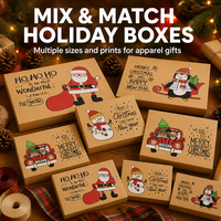 Cajas de Regalo de Papel Kraft Navideñas en 3 Tamaños para Ropa, Suéteres y Abrigos - Reciclables para Regalos Festivos