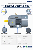 Motor Induksi Tiga Fasa Sunwei YE3 380V 4 Kutub 5.5kW 7.5kW 11kW Motor Asinkron AC IP54/IP55/IP56 50/60Hz IEC Frame B3