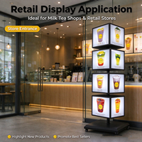 Boîte lumineuse LED rotative à 360 degrés, autoportante, OEM ODM, cube magique, affichage de menu éclairé sur 4 faces pour les magasins de bubble tea et les restaurants